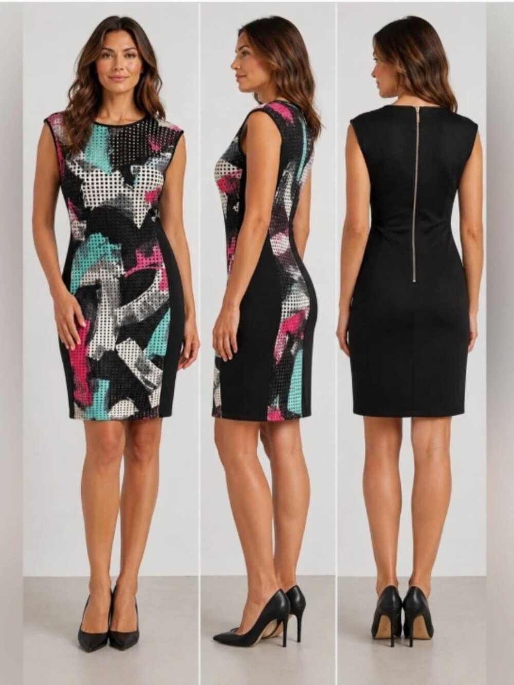 Bisou Bisou Black and Multicolor Mini Bodycon Dress Size 6